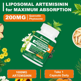 Complément NICMIN Artémisinine Liposomale 1000mg, capsules dans un verre d'eau