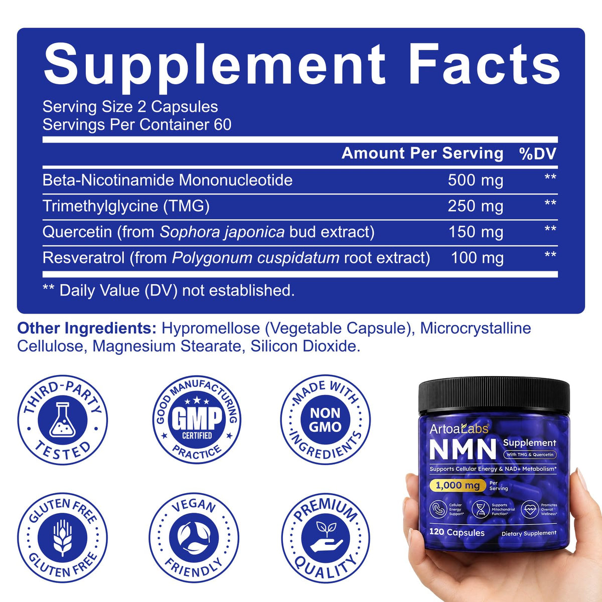 Complément NMN 1000mg artoalabs, étiquette du produit