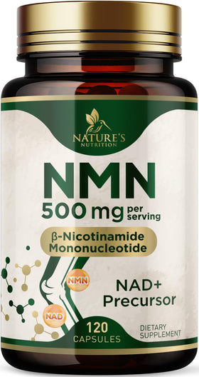 Complément NMN 500 mg Nature's Nutrition vue avant avec capsules