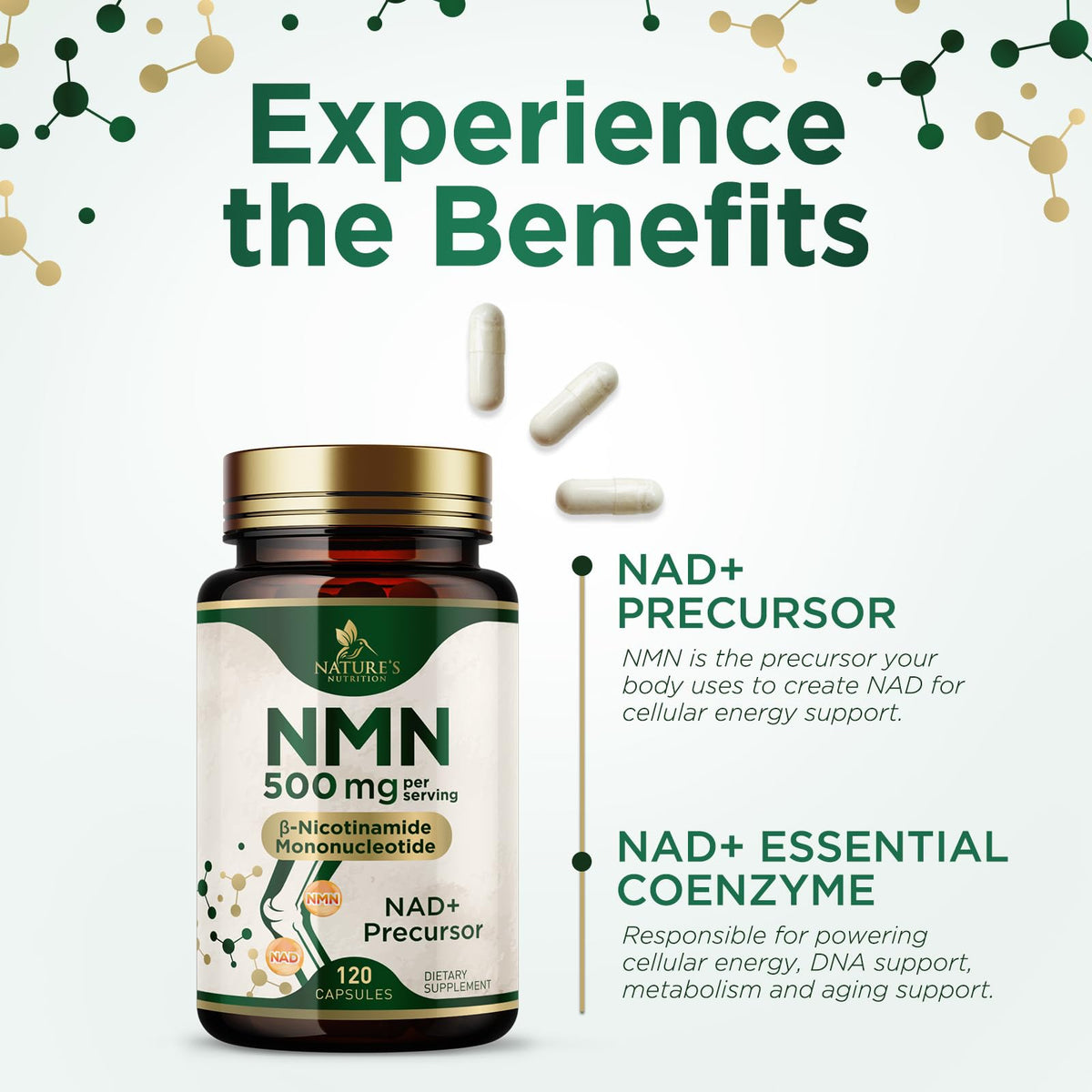 Complément NMN Nature's Nutrition sur fond blanc