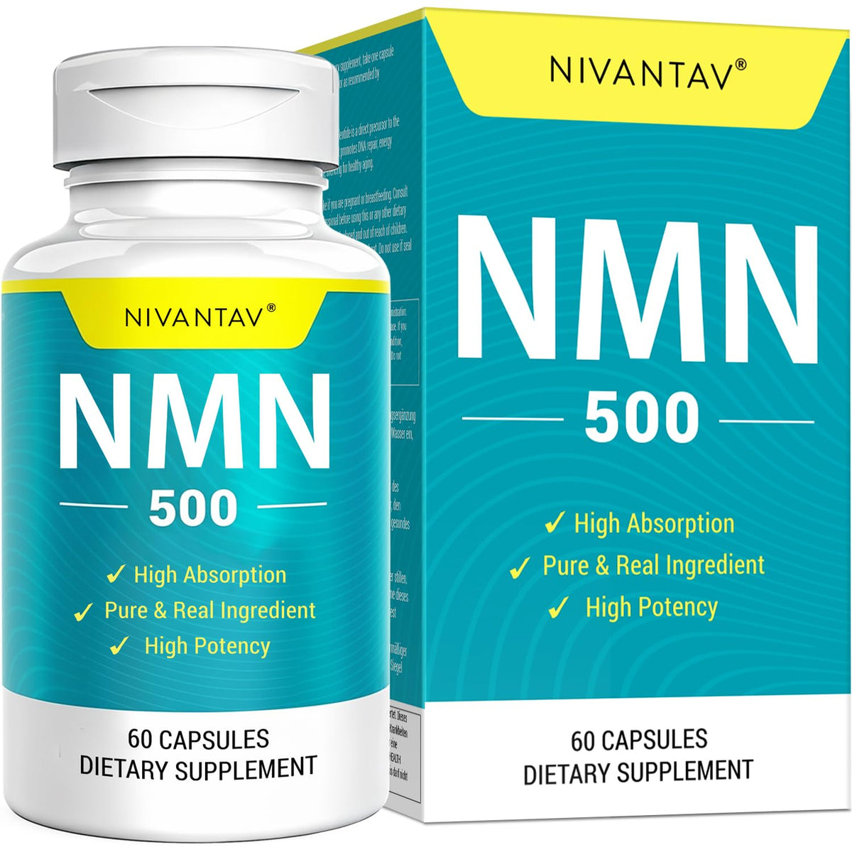 Complément NMN Nivantav 500mg 60 capsules vue de face