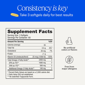 Complément Omega 3 De3 PRN avec étiquette détaillée