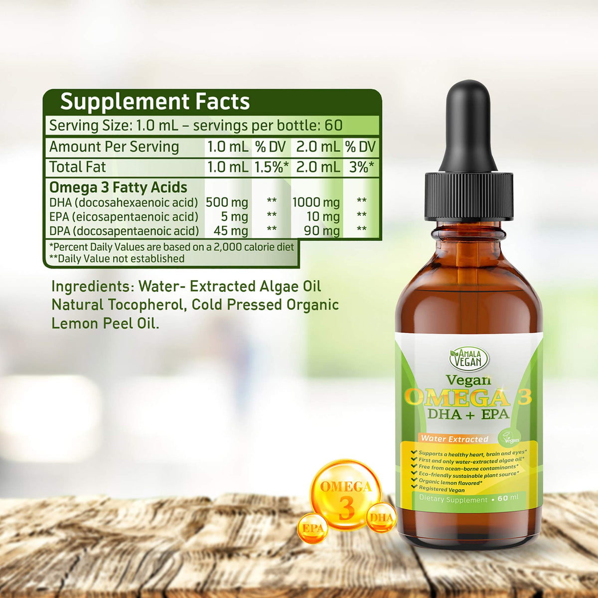 Complément Omega 3 Végétal Amala Vegan avec cuillère doseuse