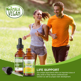 Complément Omega 3 Végétal Amala Vegan sur un fond naturel