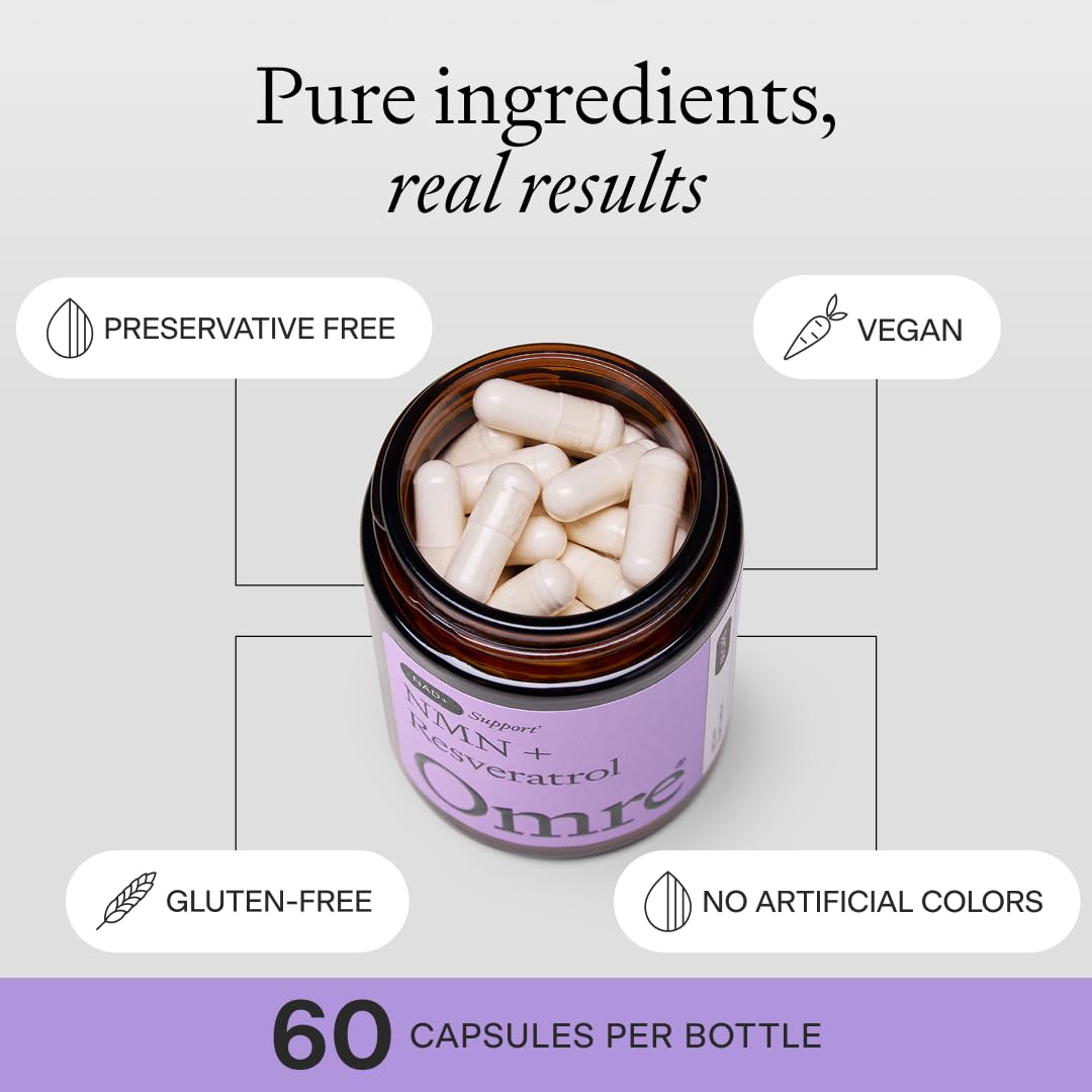 Complément OMRE NMN + Resvératrol 500mg, étiquette arrière