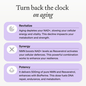 Complément OMRE NMN + Resvératrol 500mg, ingrédients détaillés