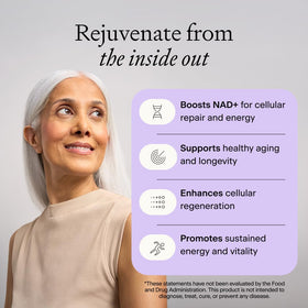 Complément OMRE NMN + Resvératrol 500mg, présentation sur une table