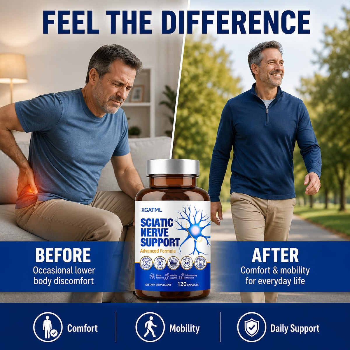Complément ORITICA 120 capsules avec une main tenant le flacon