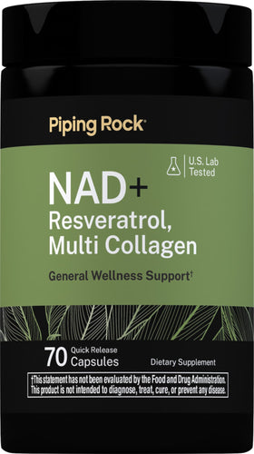 Complément Piping Rock NAD Resvératrol 70 capsules vue de face