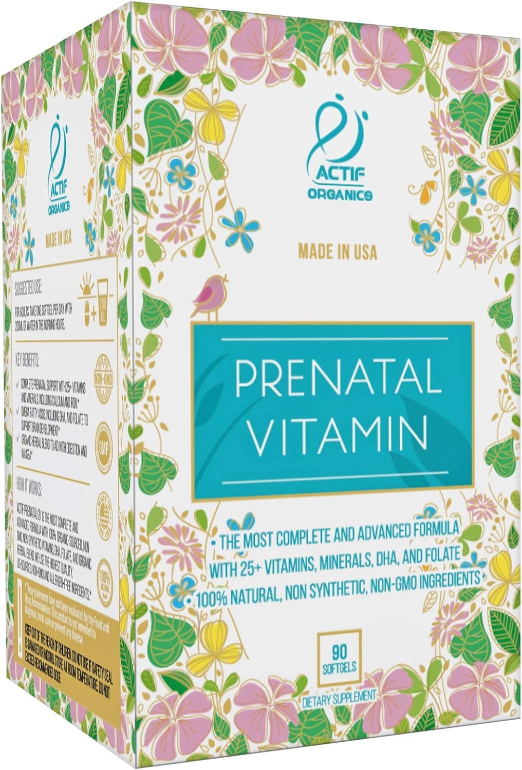 Complément prénatal ACTIF étiquette avec ingrédients