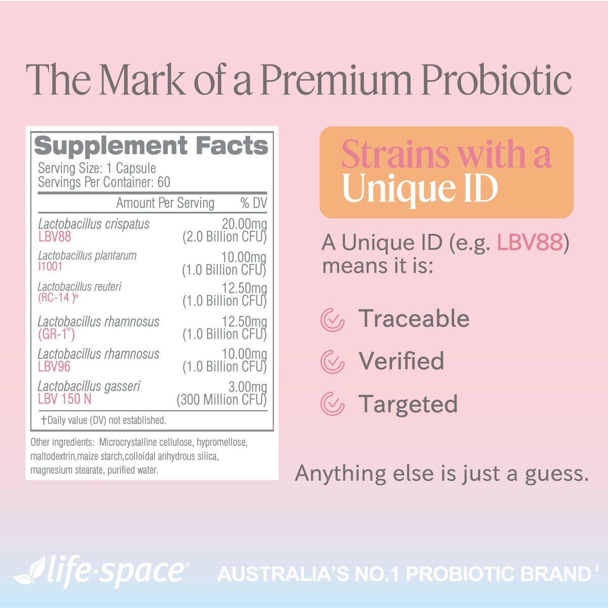 Complément probiotique Life-Space 140g avec ingrédients