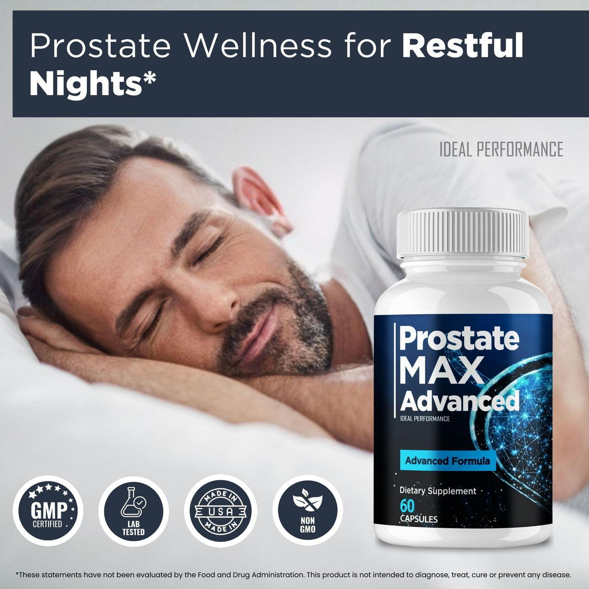 Complément Prostate Max d'IDEAL PERFORMANCE, capsules sur une table