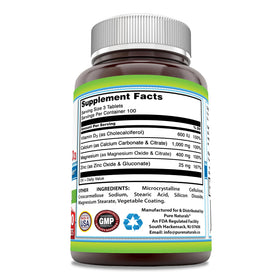 Complément Pure Naturals Calcium Magnésium Zinc 300 tablettes arrière