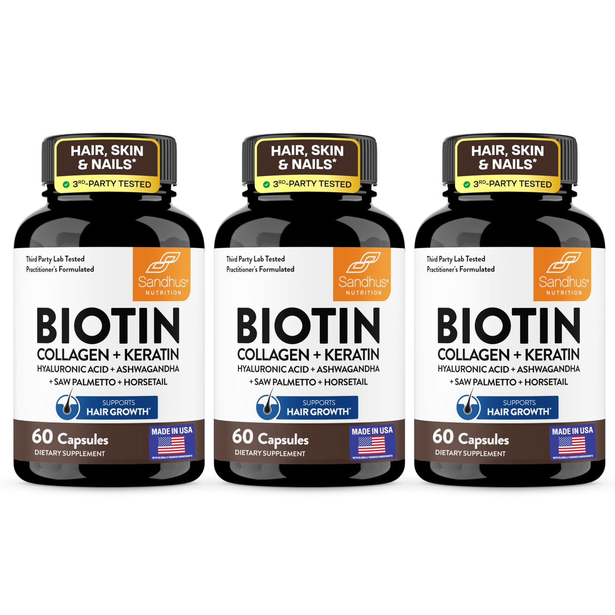 Complément Sandhu's Biotine 6000mcg vue de face avec emballage