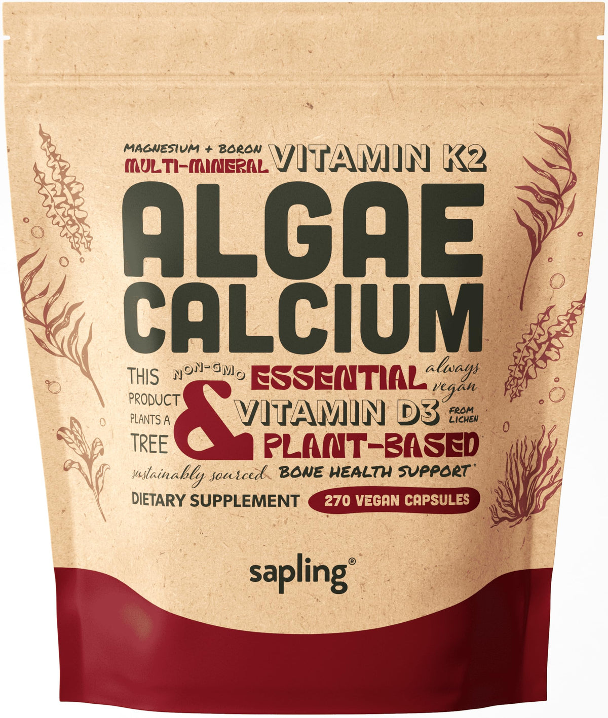 Complément sapling Calcium Vegan 600mg avec K2 et D3 vue avant