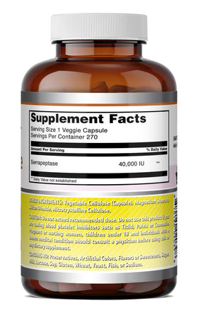 Complément Serrapeptase 40000 IU Amazing Nutrition, étiquette avec ingrédients