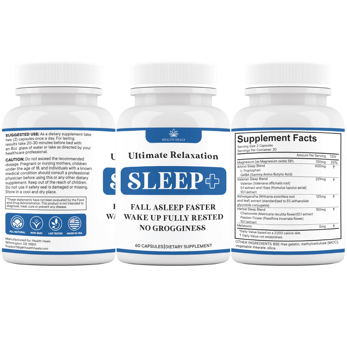 Complément sommeil Health Heals, présentation sur un fond neutre