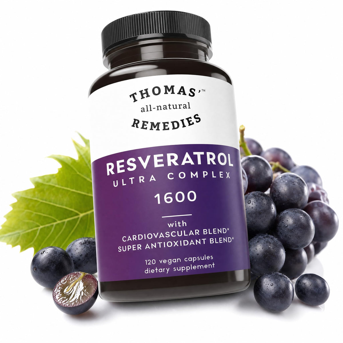 Complément Trans-Resvératrol 1600mg sur une table en bois