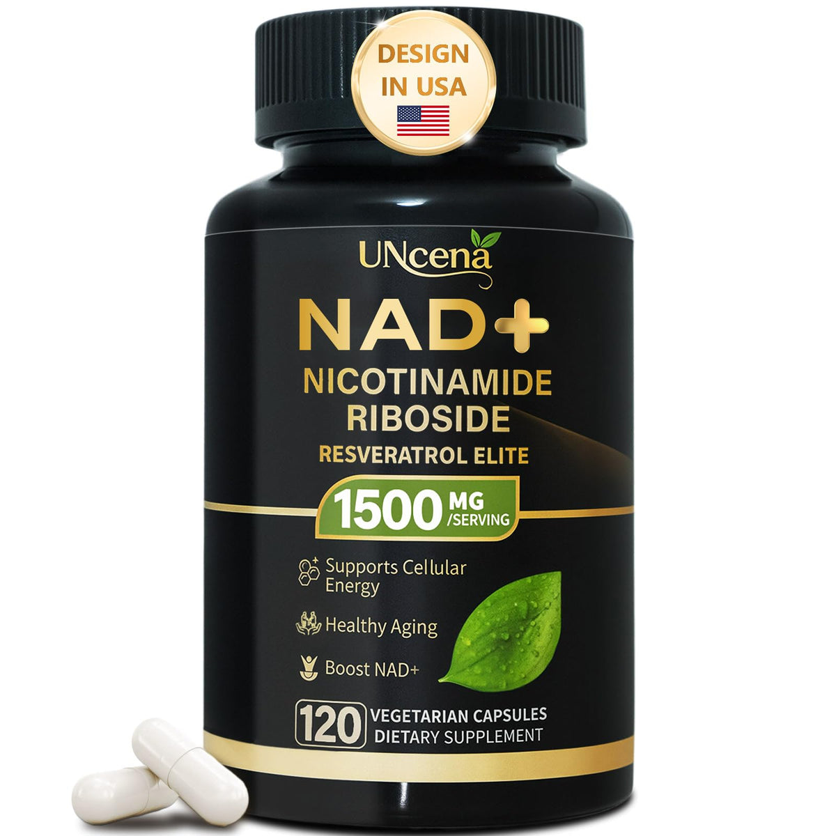 Complément UNcena NAD+ 1500mg Liposomal, vue avant du flacon