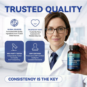 Complément XKQ NAD+ 520 mg avec un verre d'eau