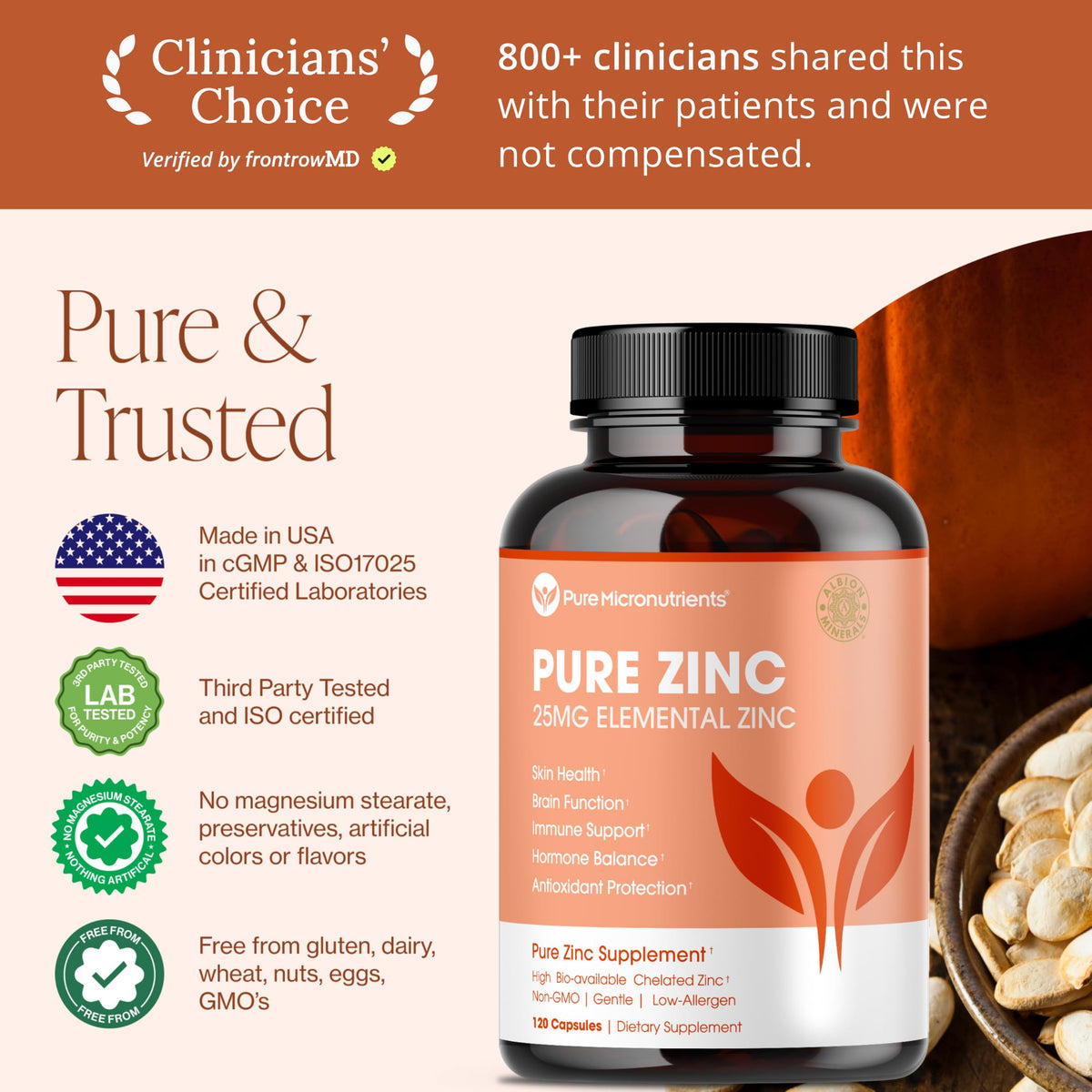 Complément Zinc 25mg avec informations nutritionnelles
