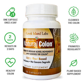 Compléments alimentaires Colon Cleanse de Greek Island Labs sur une table en bois