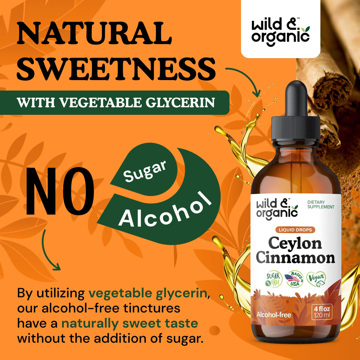 Compléments de cannelle de Ceylan Wild & Organic avec goutte à goutte
