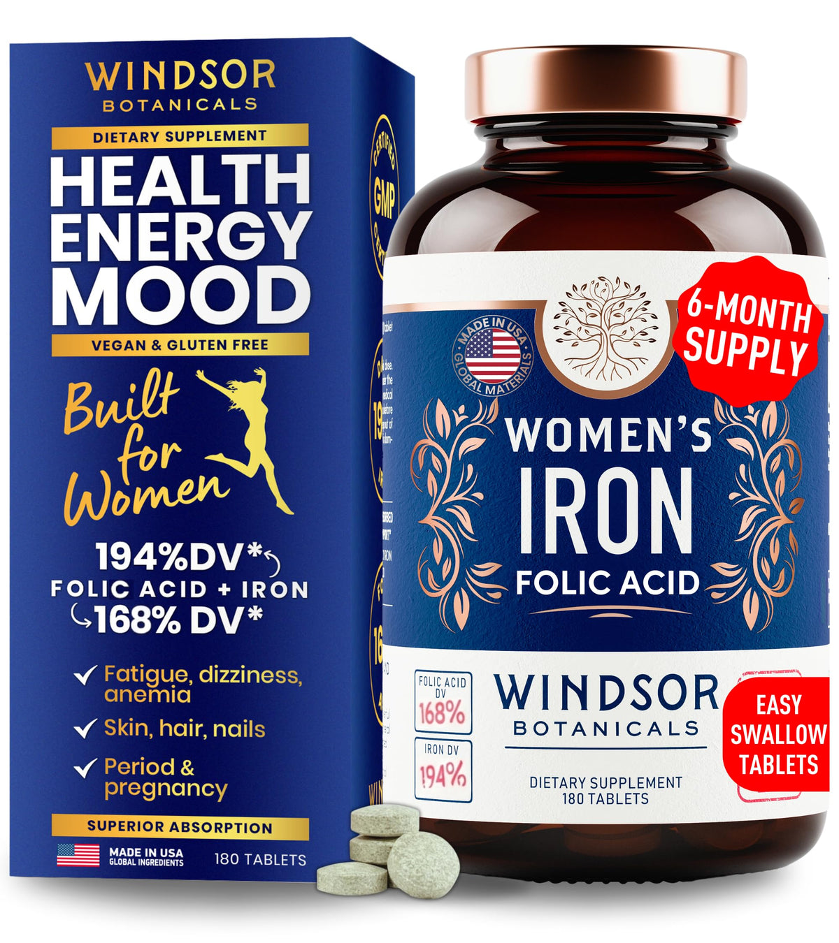 Compléments de fer vegan WINDSOR BOTANICALS boîte avant
