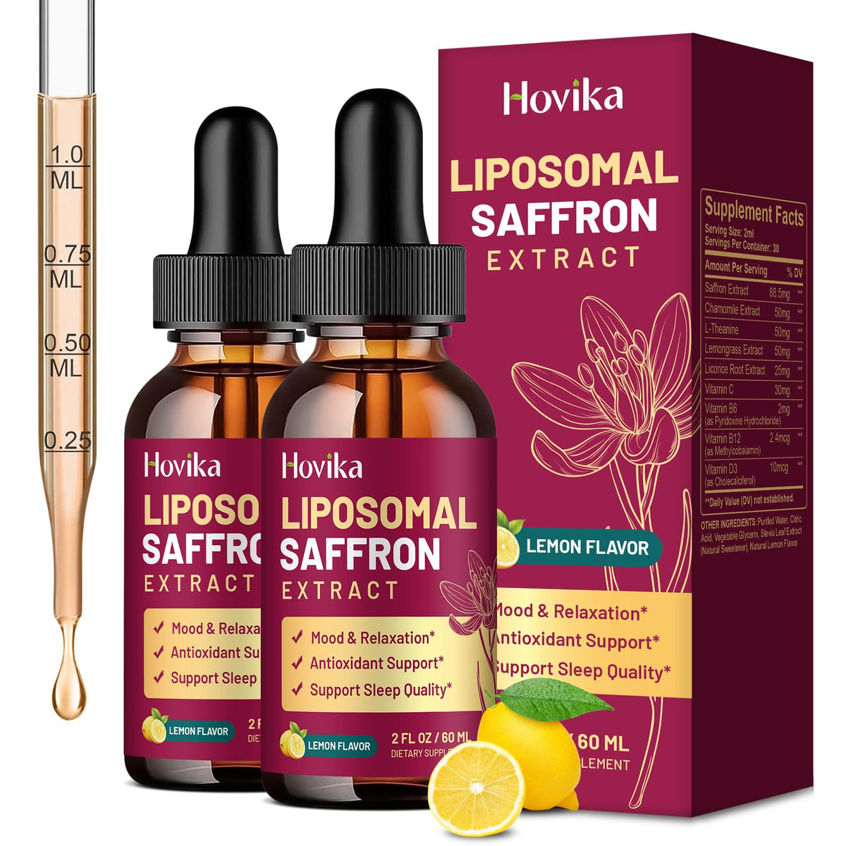 Compléments Hovika safran liposomal gouttes au citron, flacon avant