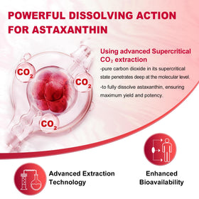 Compléments NEVISS Astaxanthine avec ingrédients naturels en arrière-plan
