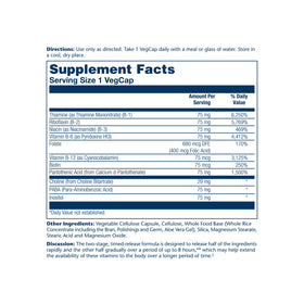 Complexe B SOLARAY 75mg flacon arrière avec informations nutritionnelles