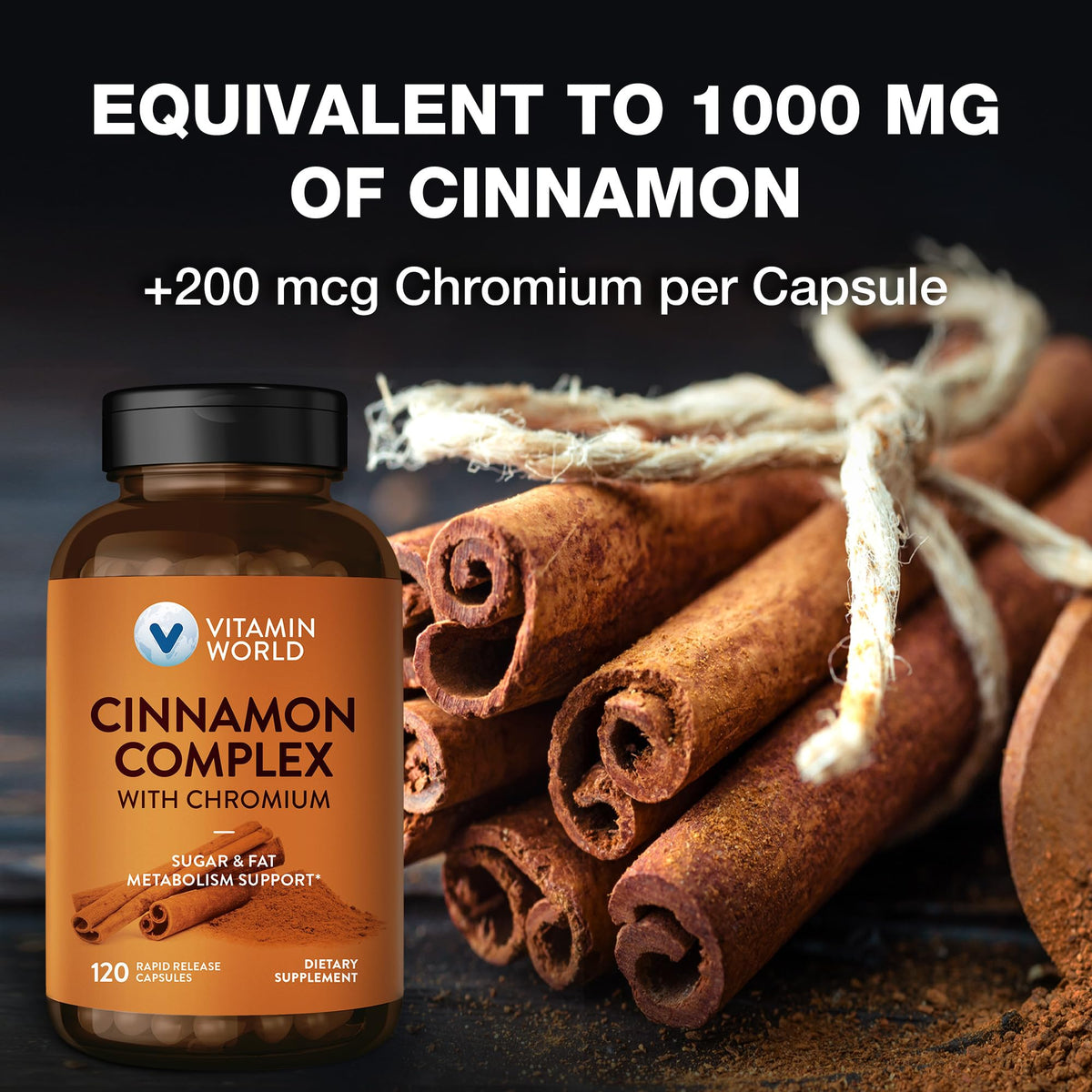 Complexe de Cannelle avec Chrome Vitamin World 120 capsules avec une cuillère