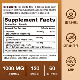 Complexe de Cannelle avec Chrome Vitamin World 120 capsules détails de l'emballage