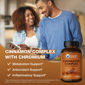 Complexe de Cannelle avec Chrome Vitamin World 120 capsules ouvertes avec poudre