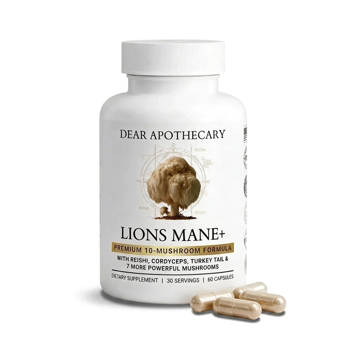 Complexe de Champignons 10x Dear Apothecary, flacon de 60 capsules végétales