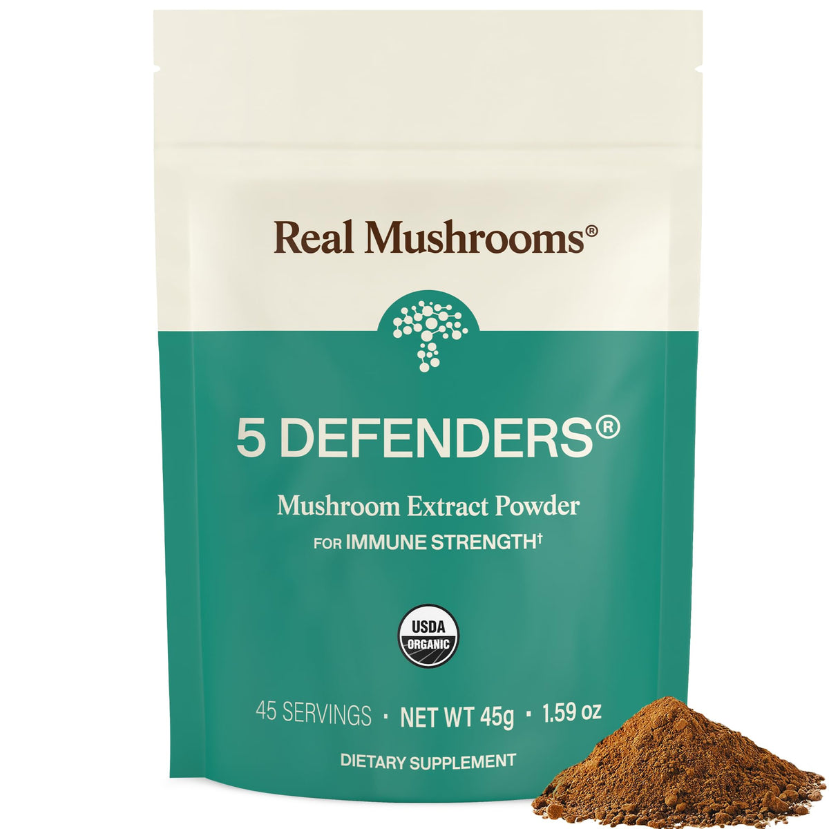 Complexe de Champignons 5 Défenseurs Real Mushrooms 50g, vue avant