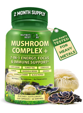Complexe de champignons biologiques Nutrition Restore, vue avant du flacon