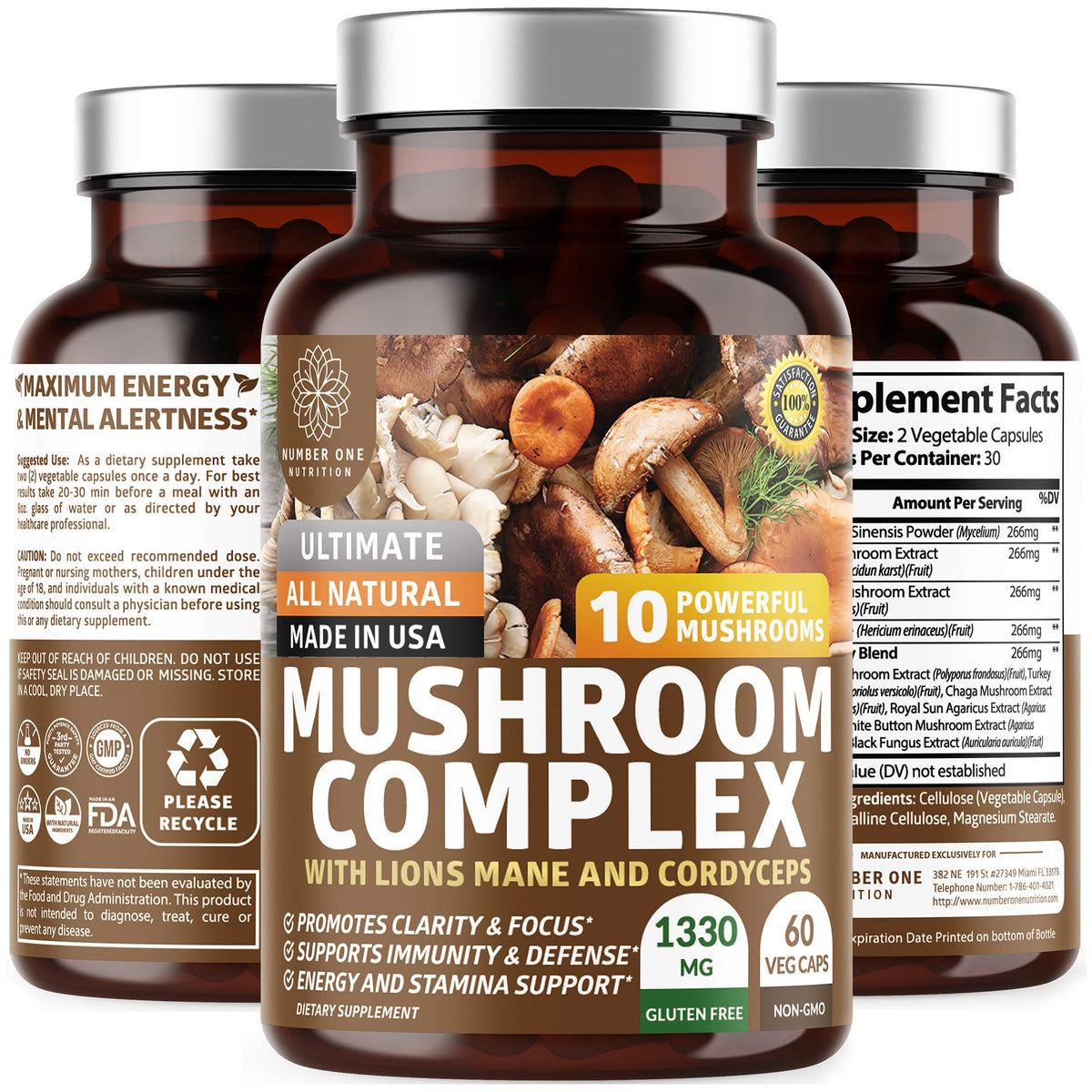 Complexe de Champignons Premium Number One Nutrition 60 capsules végétales