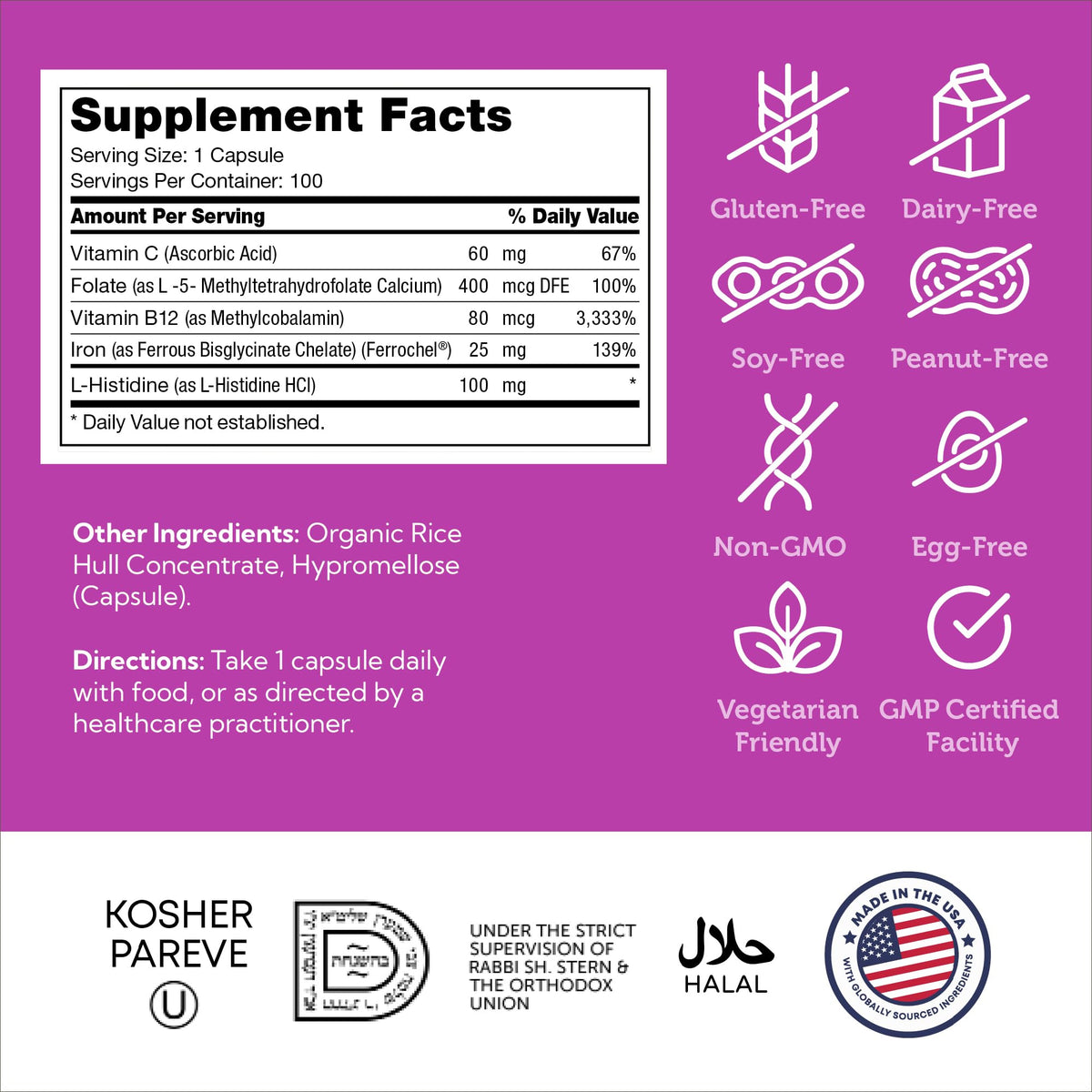 Complexe de Fer Zahler, vue arrière de l'emballage avec ingrédients