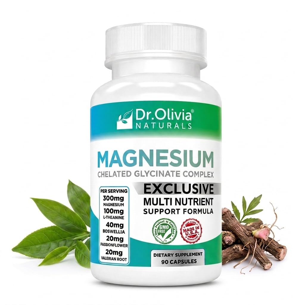 Complexe de Glycinate de Magnésium Dr. Olivia Naturals, 90 capsules végétariennes, vue de face