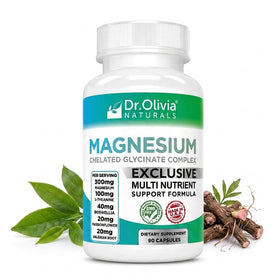 Complexe de Glycinate de Magnésium Dr. Olivia Naturals, 90 capsules végétariennes, vue de face