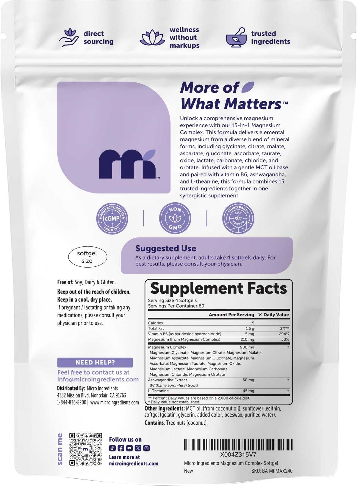 Complexe de Magnésium 15-en-1 Micro Ingredients avec des herbes et vitamines