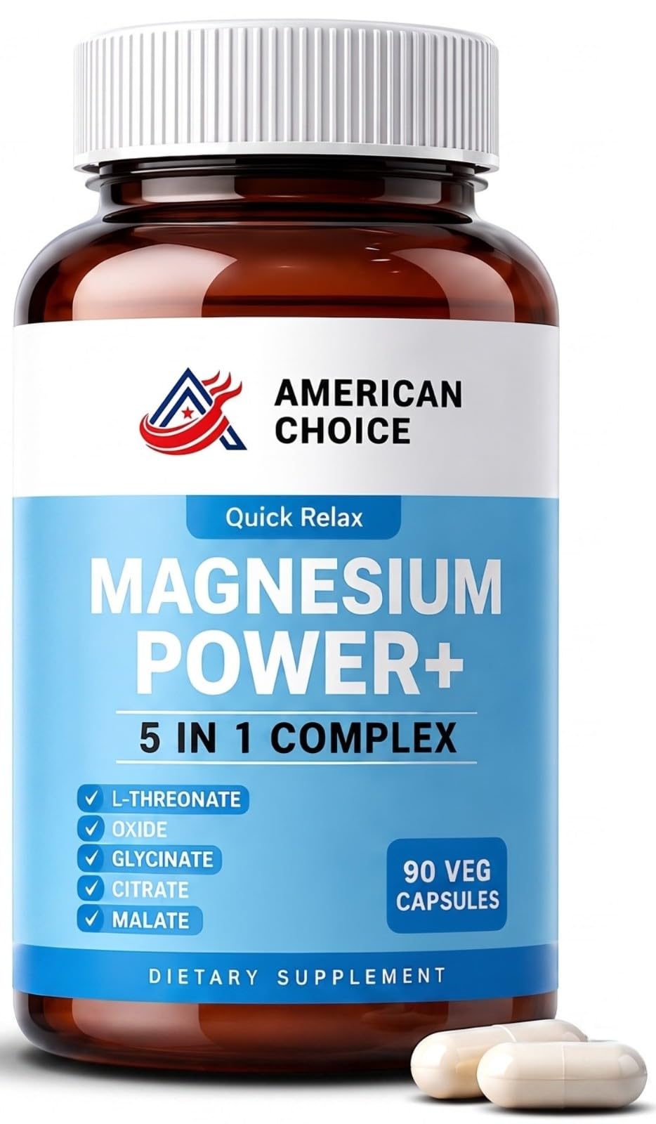 Complexe de magnésium 5-en-1 American Choice 90 capsules végétales