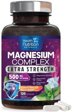 Complexe de Magnésium 500mg Health Nutrition Naturals devant de l'emballage