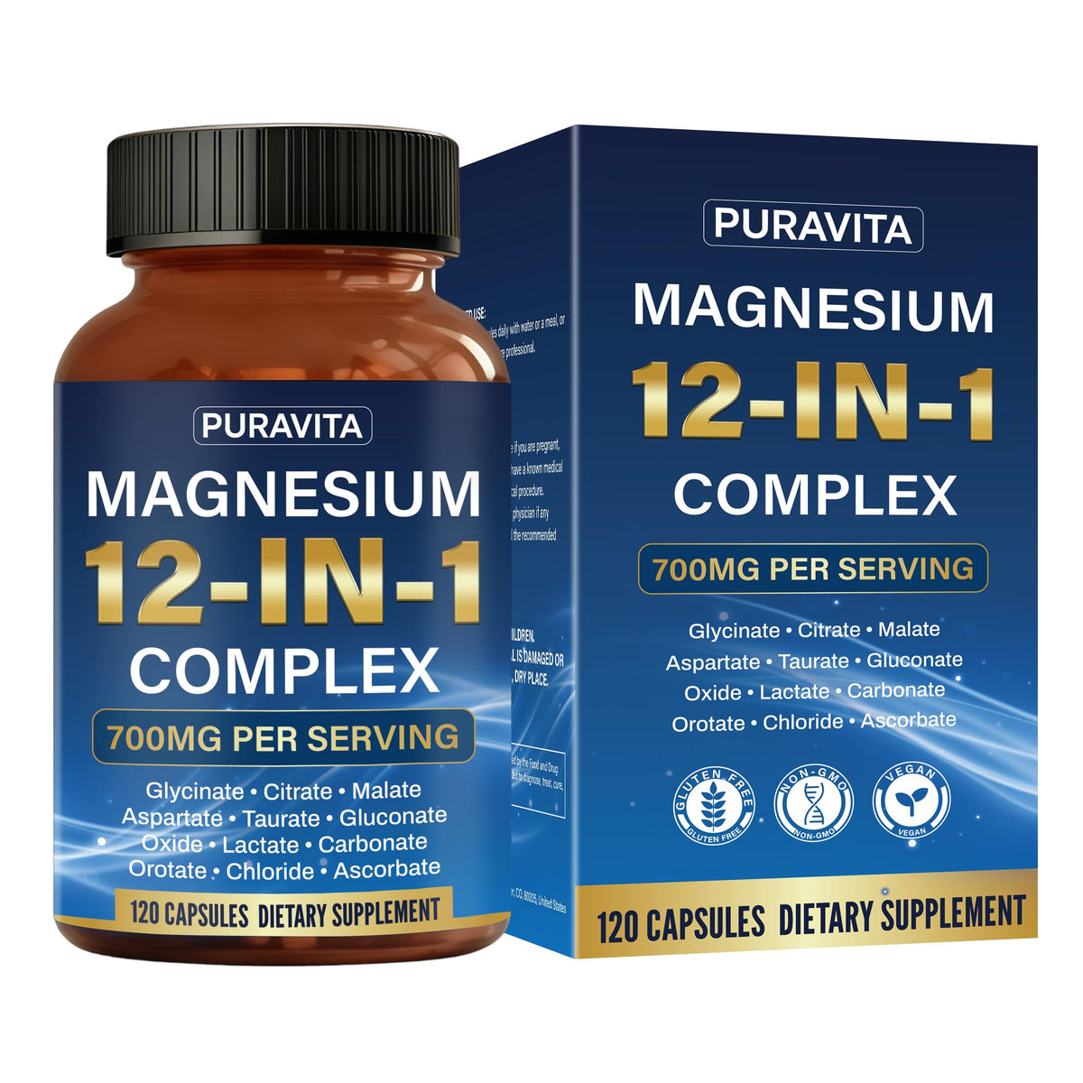 Complexe de Magnésium aurevia support 120 capsules végétales vue de face
