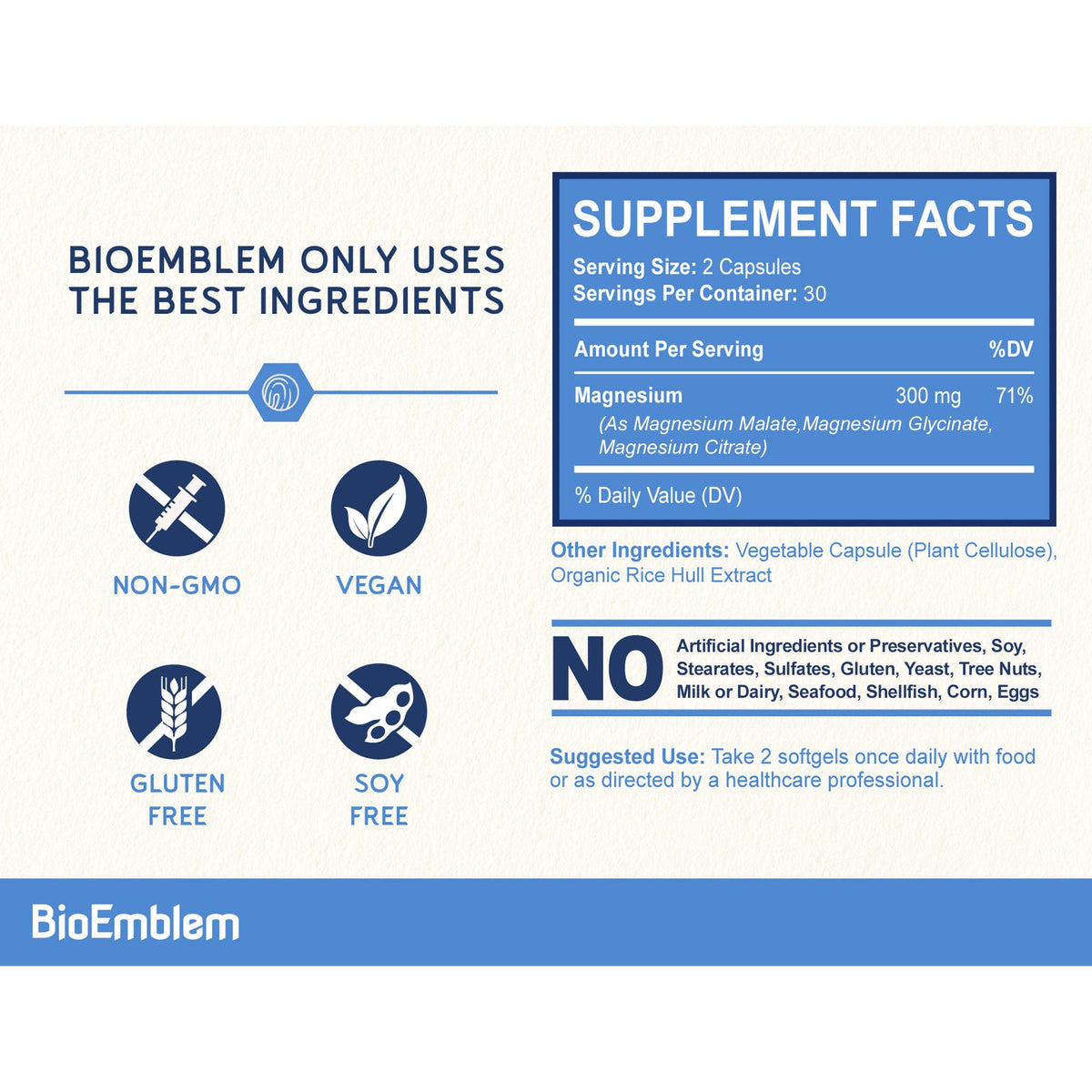 Complexe de Magnésium BioEmblem capsules avec emballage