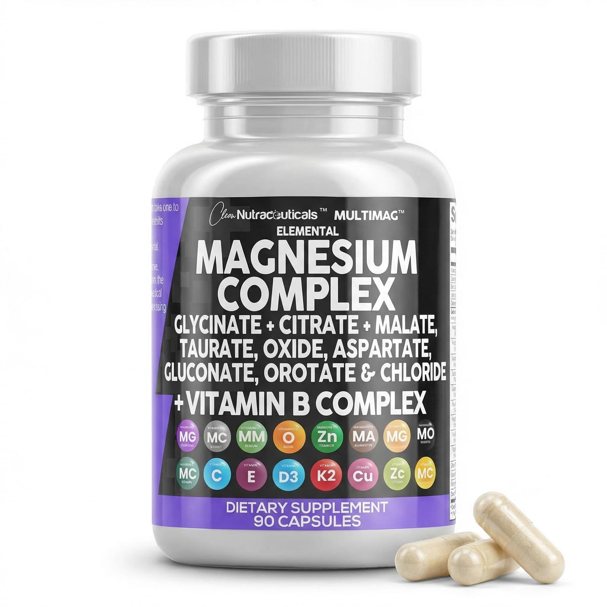 Complexe de magnésium Clean Nutraceuticals 500 mg - vue de face