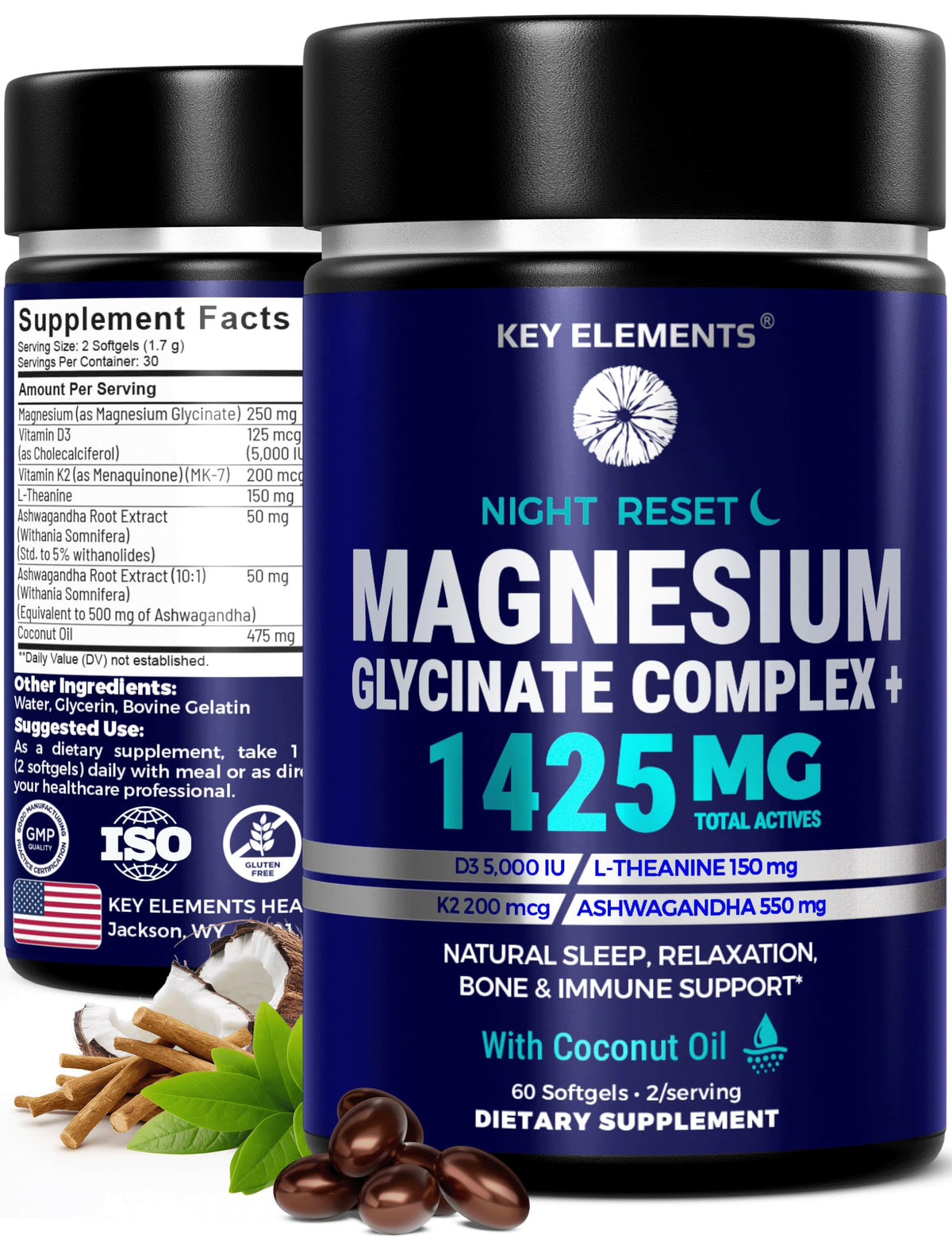 Complexe de Magnésium Glycinate 1425mg KEY ELEMENTS en gélules