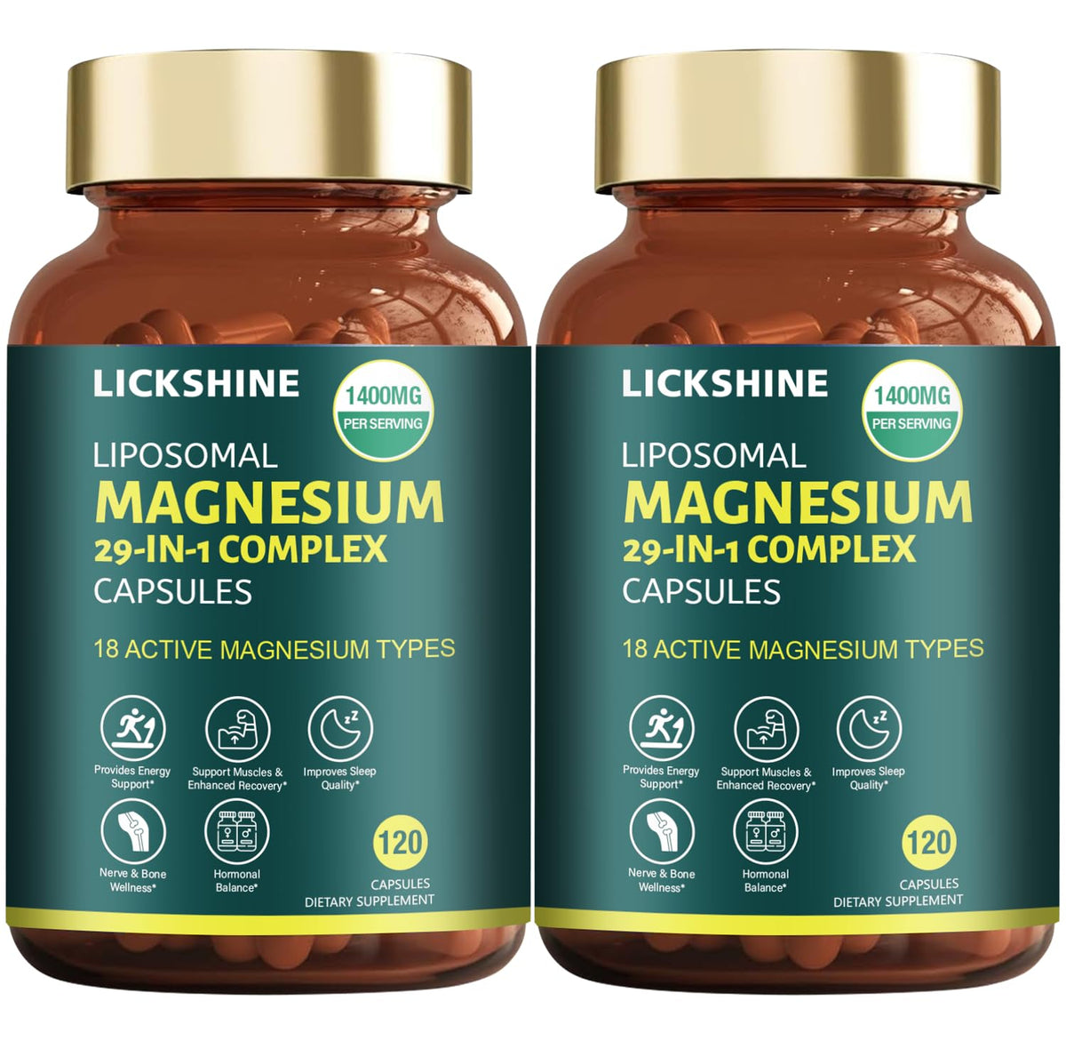 Complexe de magnésium liposomal 29 en 1 de lickshine, 120 capsules