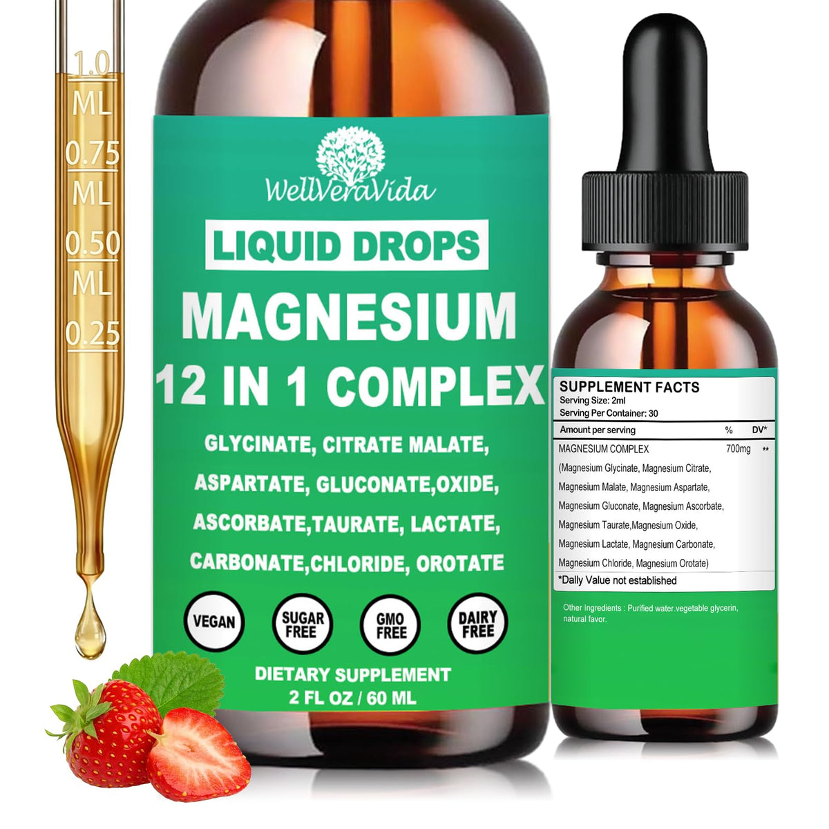 Complexe de magnésium liquide 12 en 1 WellVeraVida 60 ml vue de face